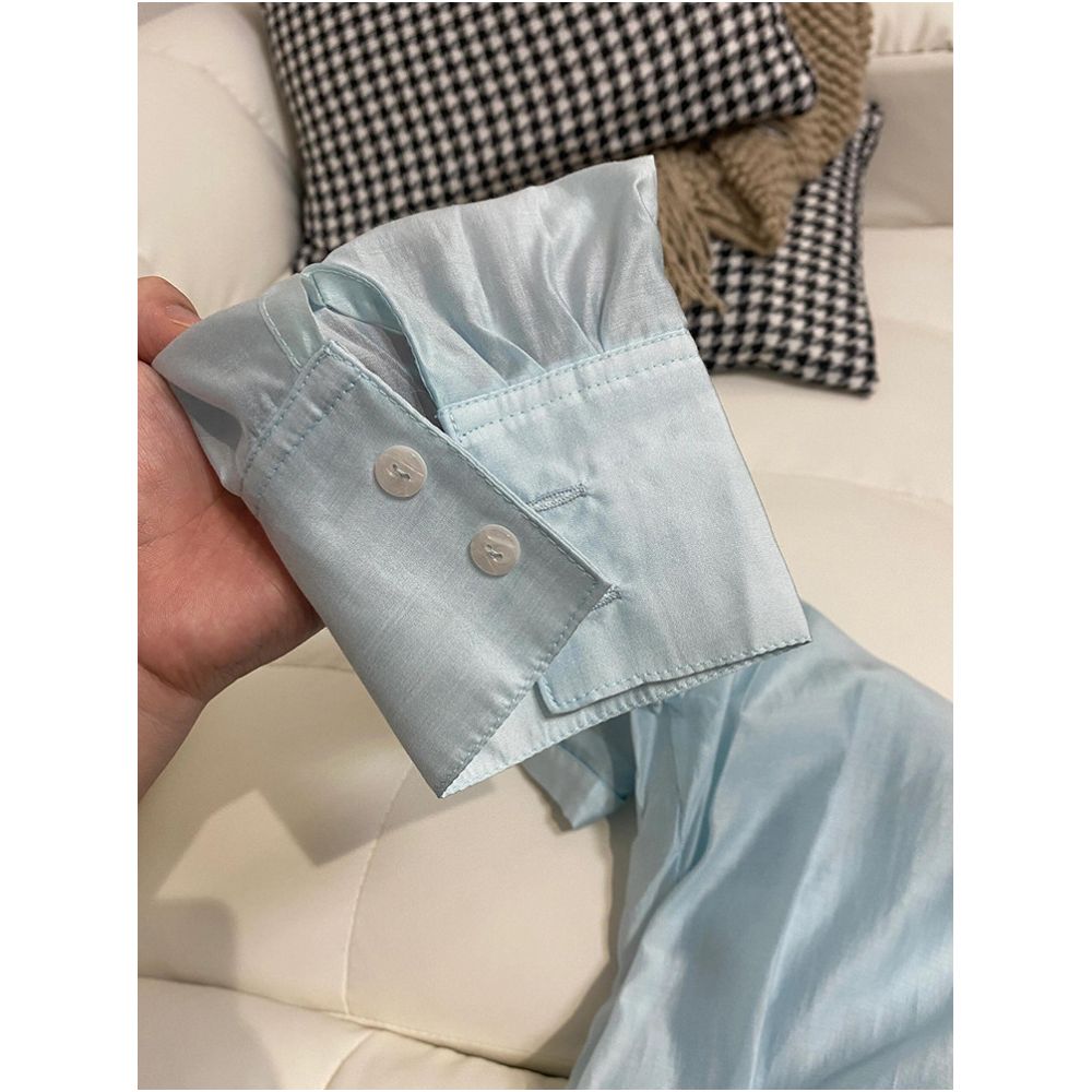 Shenzhen Nanyou high end brand women s blue loose fitting slimming collared Tencel shirt thin sun protection shirt air conditioning shirt image 3