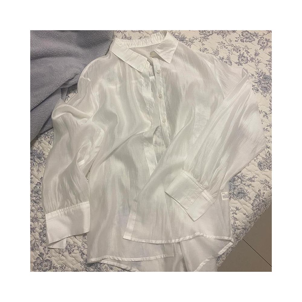 ASAYA7592 – Airy Sheer Satin Shirt 🩵✨