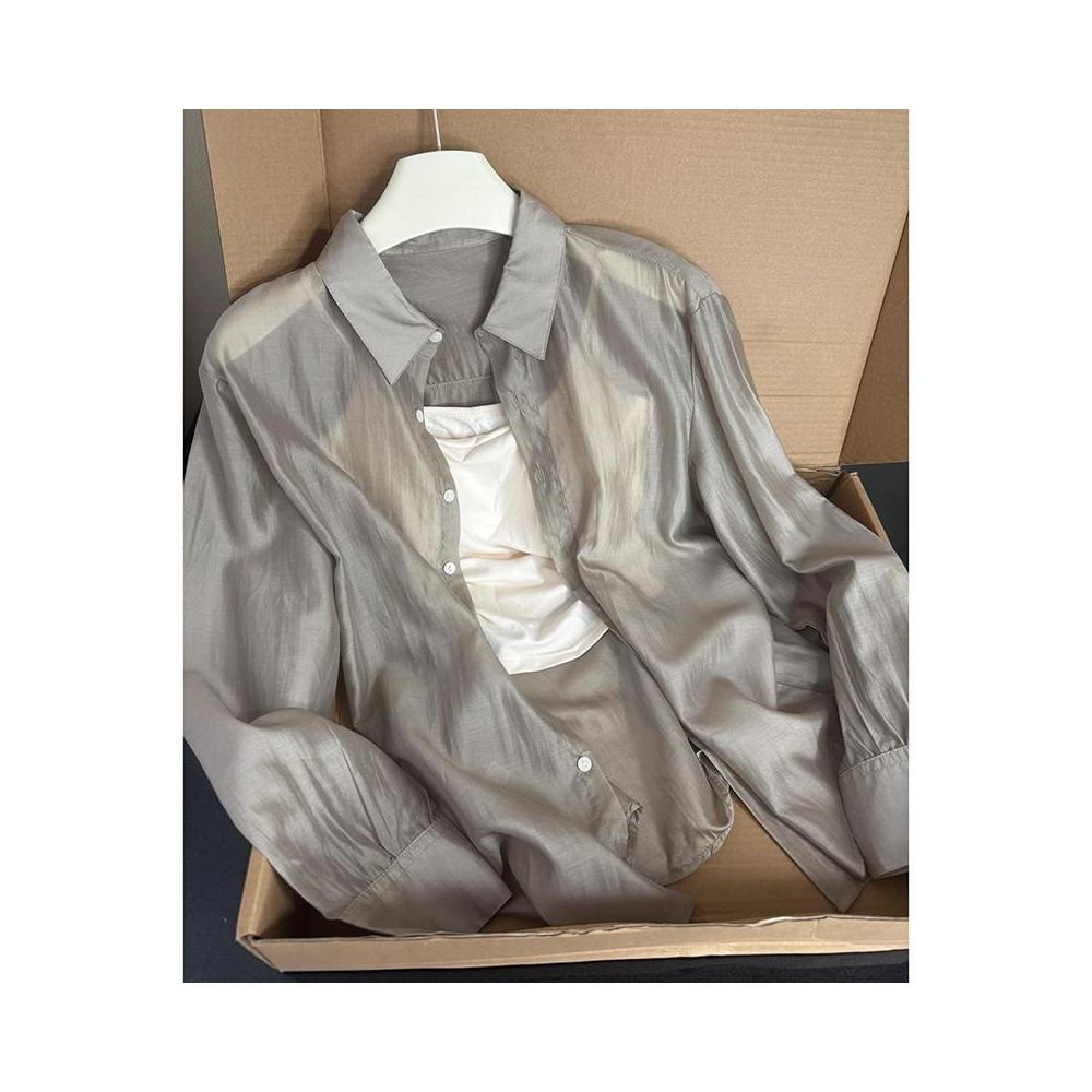ASAYA7592 – Airy Sheer Satin Shirt 🩵✨