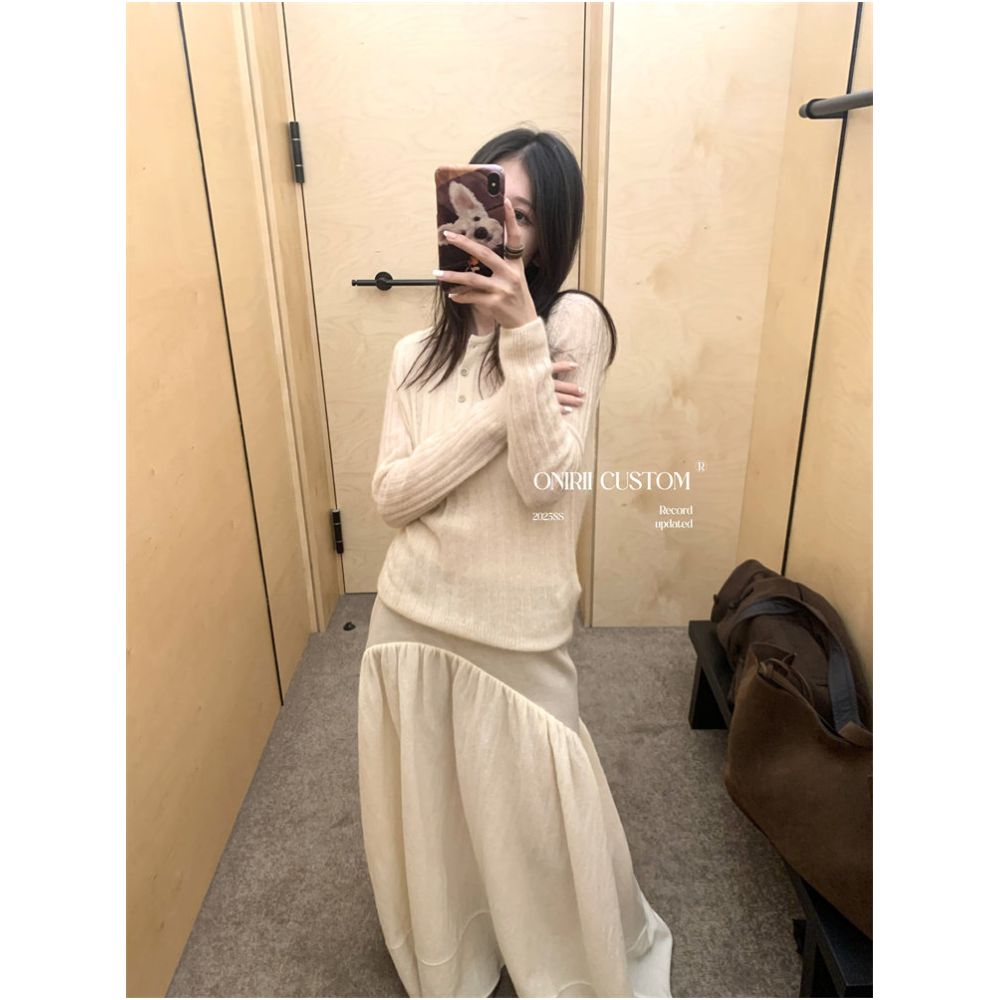 February 23 20 00 Correct version Sw off white early spring microfiber fabric patchwork full skirt French style midi skirt image 1