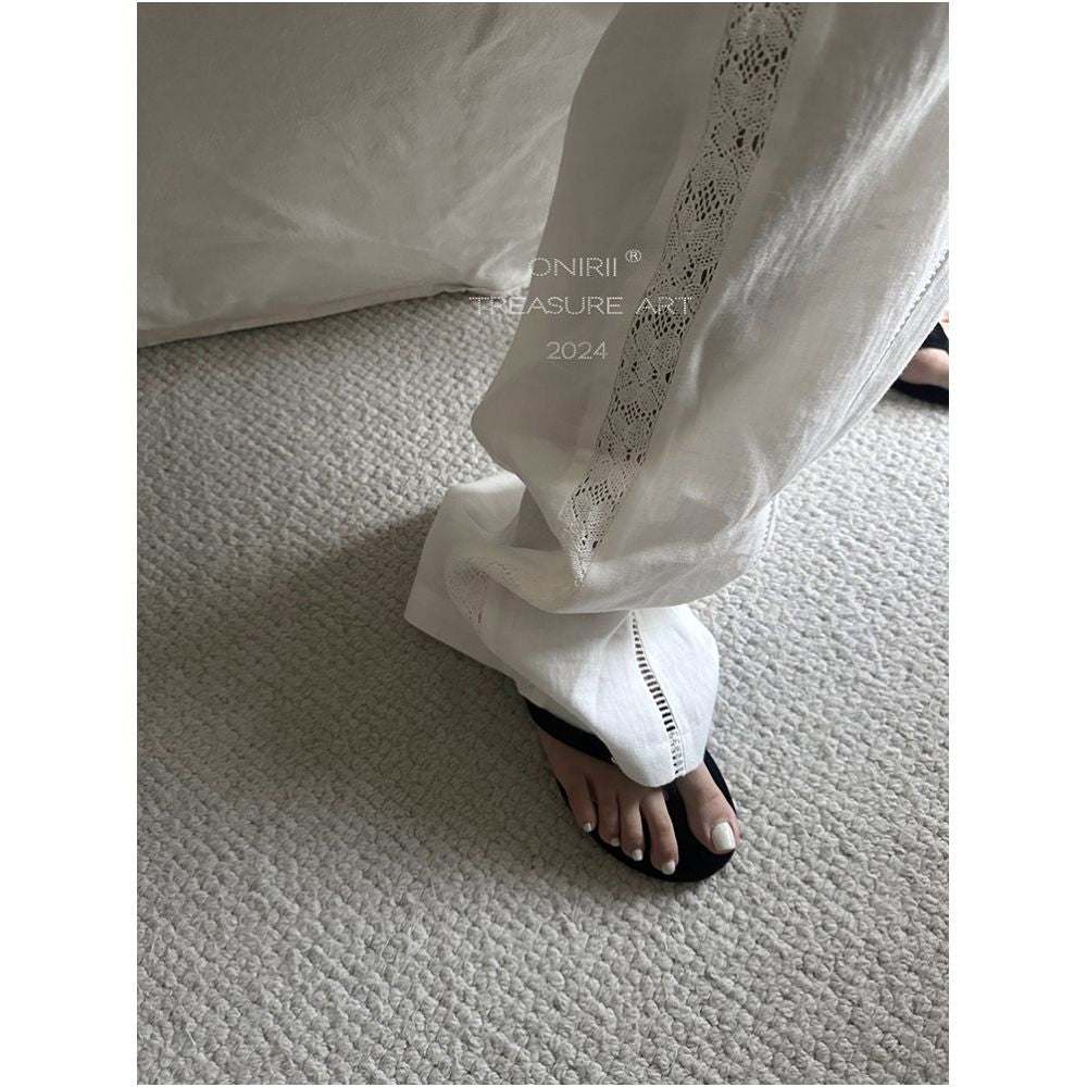 ASAYA7594 – Ivory Lace-Trim Ramie Pants 🤍🌿
