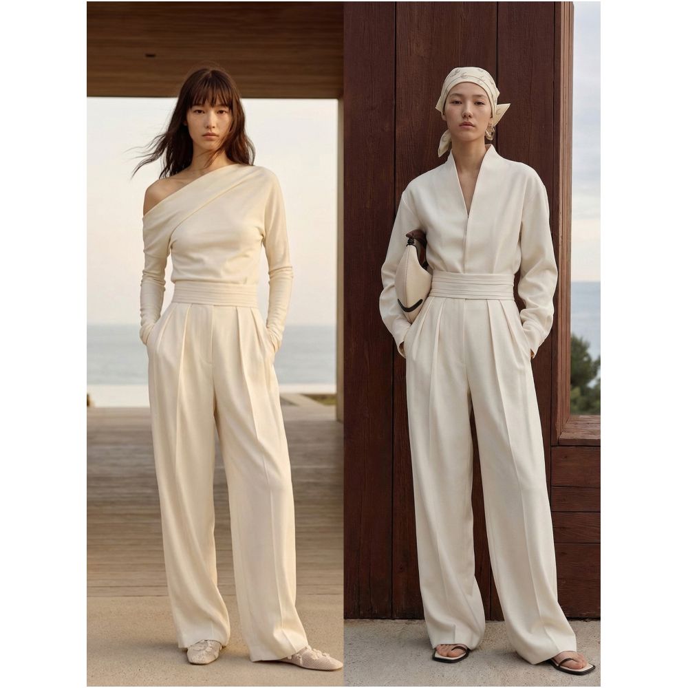 COMMON VALUE Pine Ayumi Classic Waistband Wide Leg Pants with Airy Fleece and a Relaxed Straight Leg Design image 2