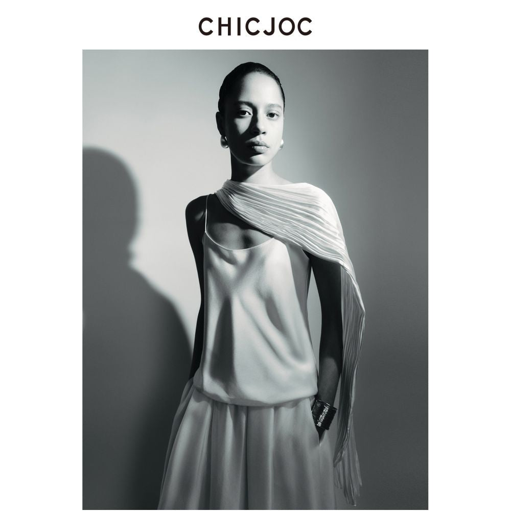 CHICJOC heavy duty one piece gilded silk scarf shawl with hand twisted and pleated details and fine rolled edges image 4