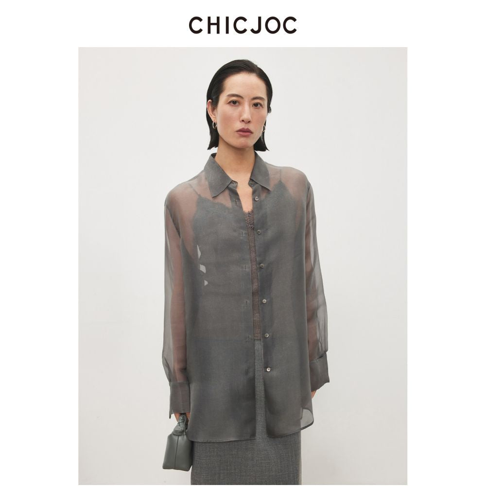 CHICJOC s dreamy sheer silk organza shirt is a bestseller offering a relaxed versatile and slim silhouette image 0