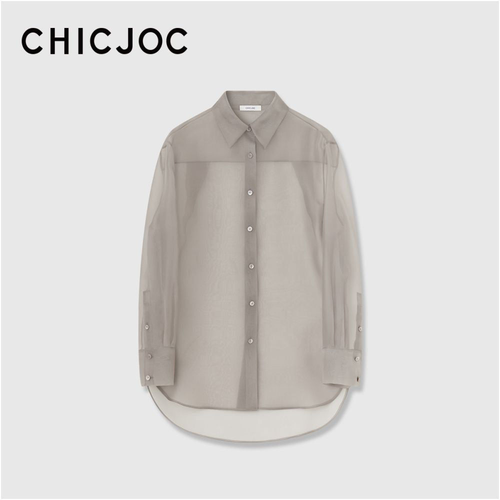 ASAYA7603 – Sheer Silk Organza Shirt ✨🩶