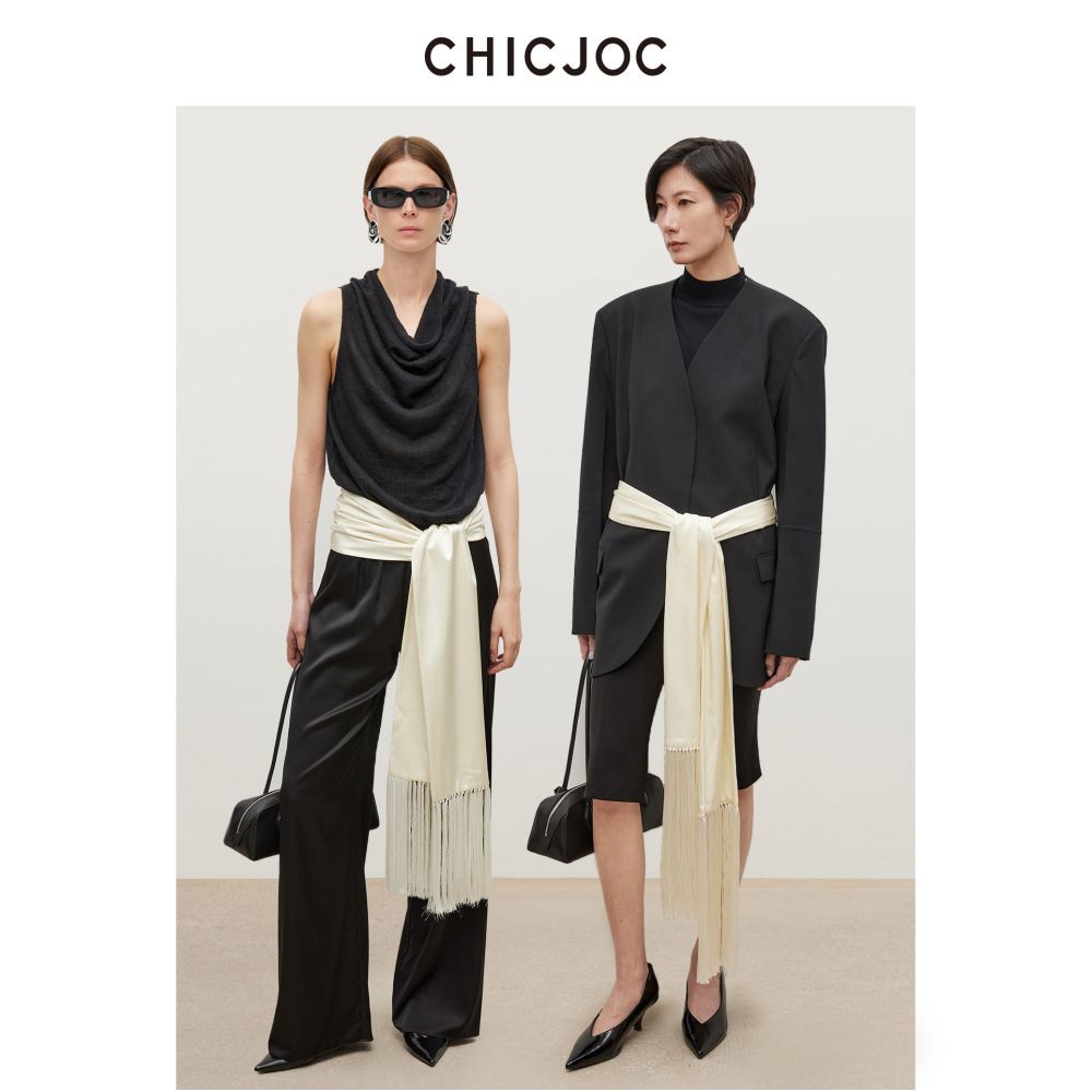 CHICJOC Double Layer 38mm Satin Silk Scarf Hand Beaded Knotted Smooth Flow Multi Purpose Sukendo Scarf image 4