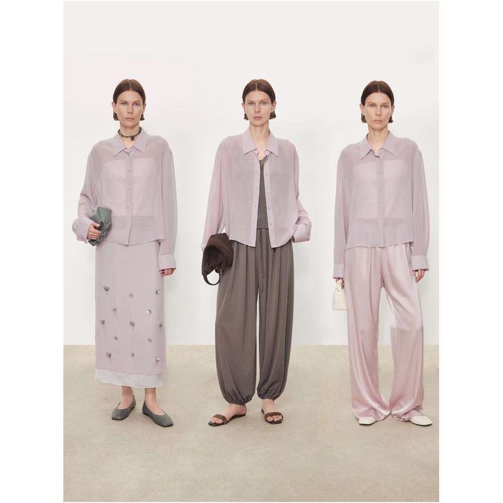 CHICJOC s hazy clear atmosphere silk organza Georgette versatile fashion short silhouette shirt jacket image 4