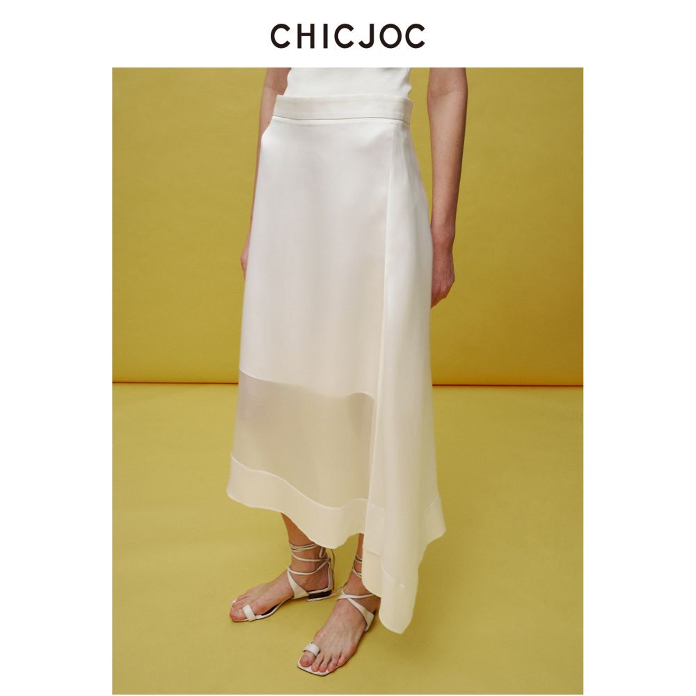CHICJOC Heavyweight 28mm Double Layer Silk Skirt Long Lightweight Organza Skirt with Slit and Flowing Skirt at an Asymmetrical Hem image 0