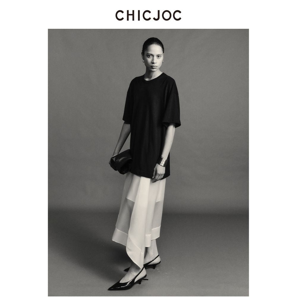 CHICJOC Heavyweight 28mm Double Layer Silk Skirt Long Lightweight Organza Skirt with Slit and Flowing Skirt at an Asymmetrical Hem image 1