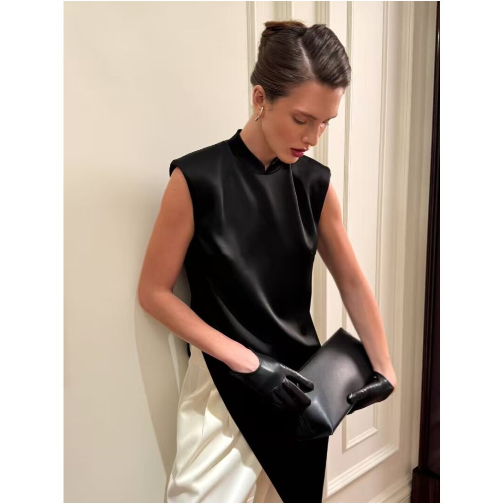 New Chinese style minimalist three dimensional irregular niche satin silky smooth wrinkle resistant Hanfu vest elegant sleeveless top dress image 1