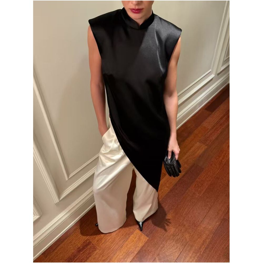 New Chinese style minimalist three dimensional irregular niche satin silky smooth wrinkle resistant Hanfu vest elegant sleeveless top dress image 3