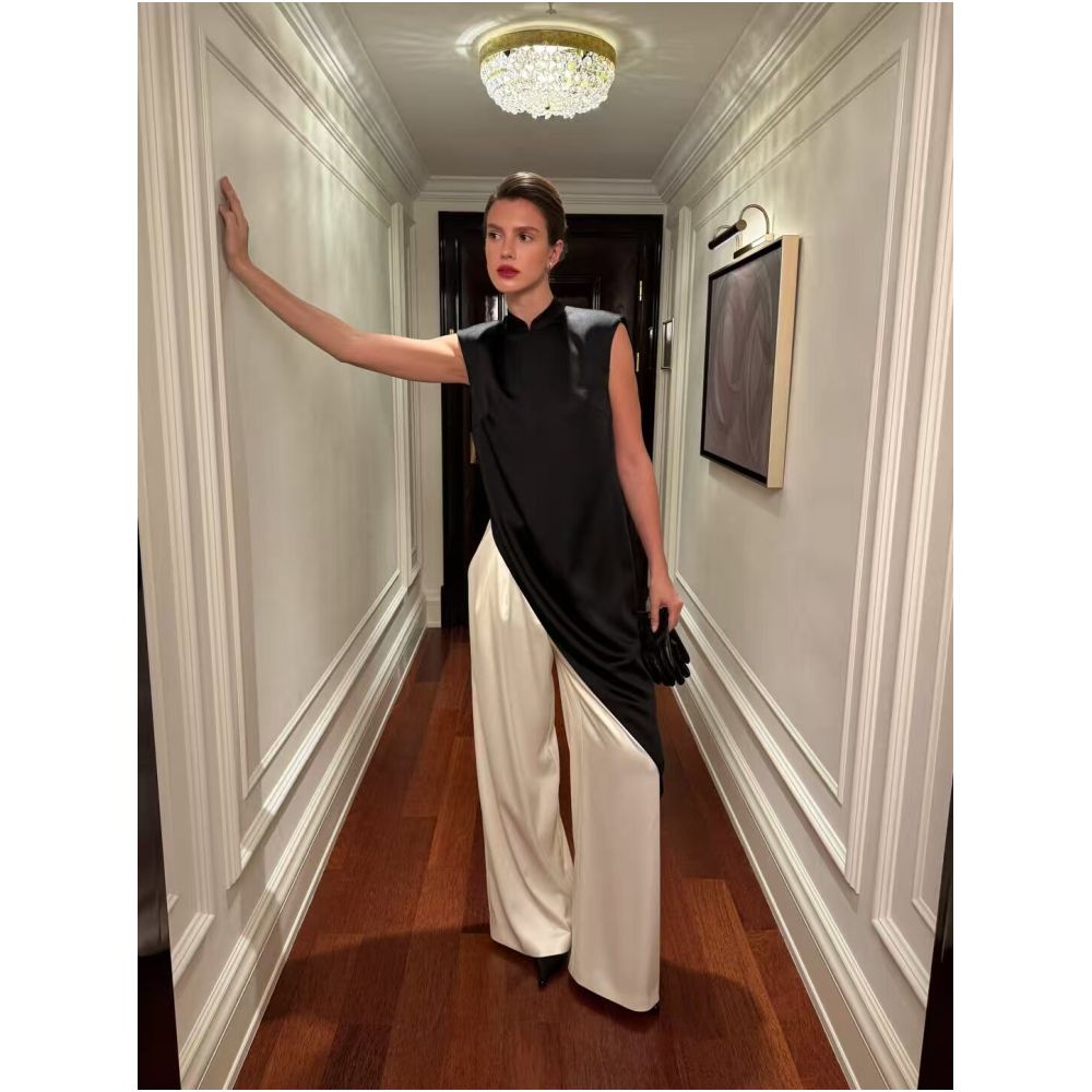 New Chinese style minimalist three dimensional irregular niche satin silky smooth wrinkle resistant Hanfu vest elegant sleeveless top dress image 4