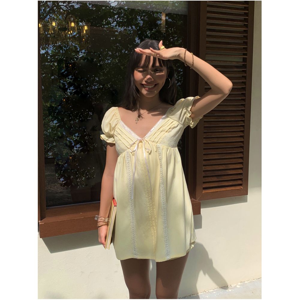 Audwyn Peter Pan Collar Dress A line Puff Sleeve Top Loose Short Skirt and Flower Tulip Safety Shorts Two Piece Set image 0