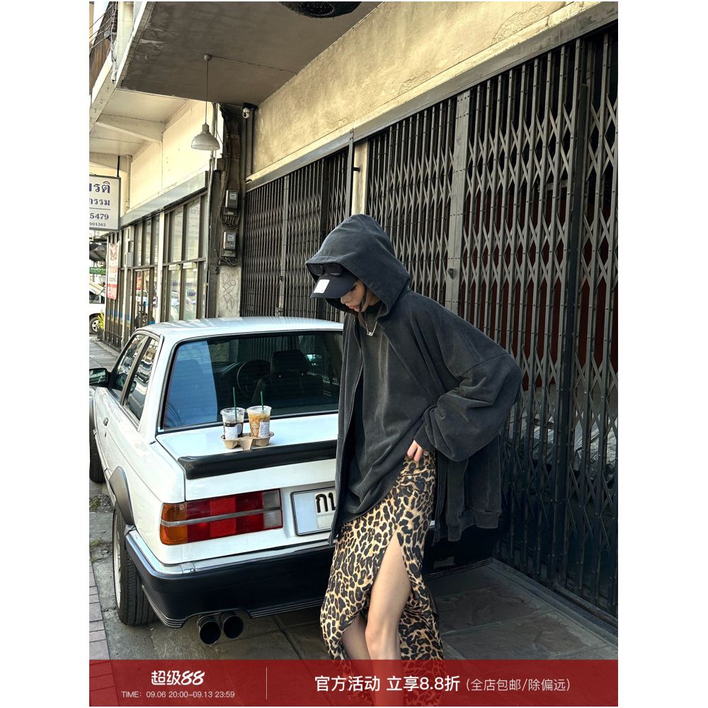 0122stepll Wild DNA Leopard Print Midi Skirt Women s American Spicy Girl Low Waist Straight Hem Slit Long Skirt image 0