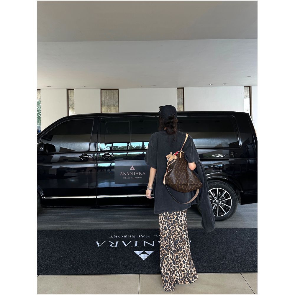 0122stepll Wild DNA Leopard Print Midi Skirt Women s American Spicy Girl Low Waist Straight Hem Slit Long Skirt image 2