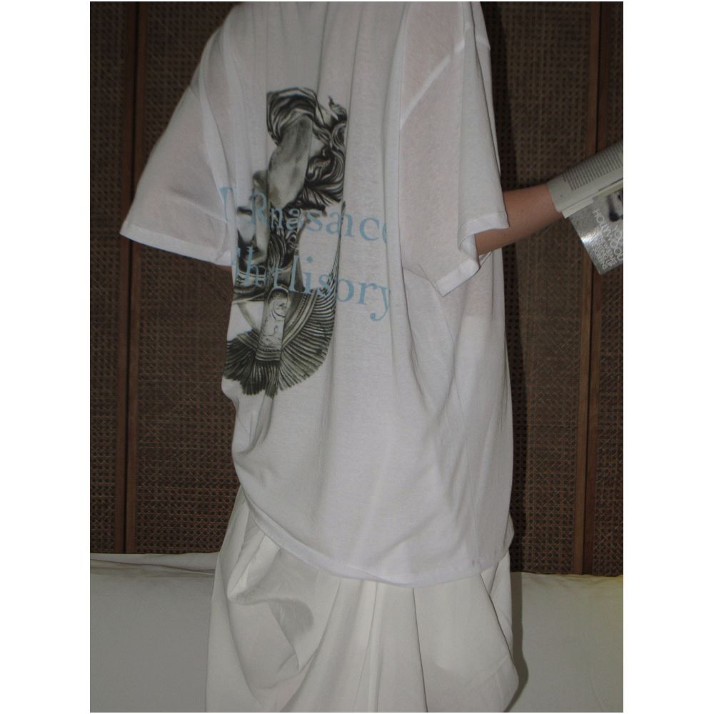 0122stepll Renaissance White Printed T Shirt Women s Summer American Style Loose Thin Round Neck Short Sleeve Top image 2