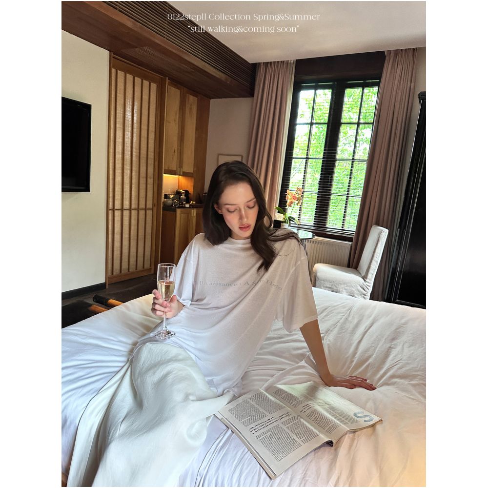 0122stepll Renaissance White Printed T Shirt Women s Summer American Style Loose Thin Round Neck Short Sleeve Top image 3