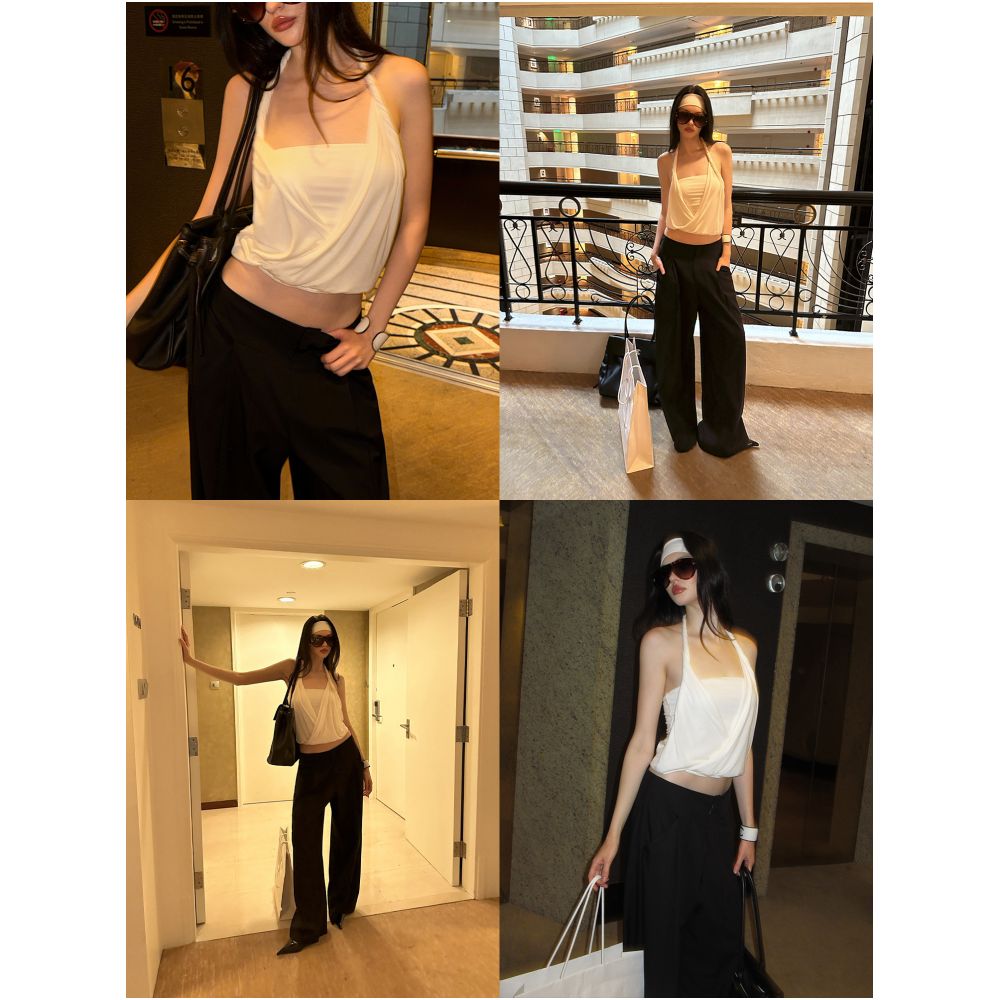 0122stepll Cloud Fall White Twisted Halter Neck Strapless Vest for Women Summer Hot Girl Slim Fit Short Top image 1