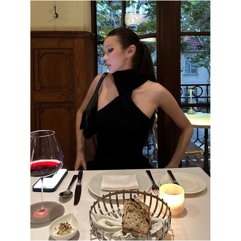 0122stepll Hunting Moment Black Halter Vest for Sexy Women Slim Fit Off Shoulder Knit Top image 2