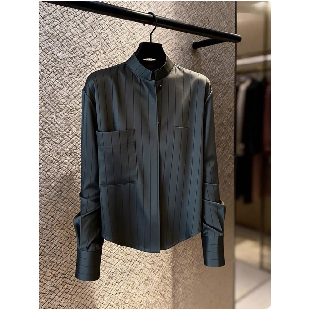 2026 Early Autumn New Arrival Casual and Elegant Versatile Super Cute Loose Black and Gray Shirt for Women Dressing Out of Department Store image 0