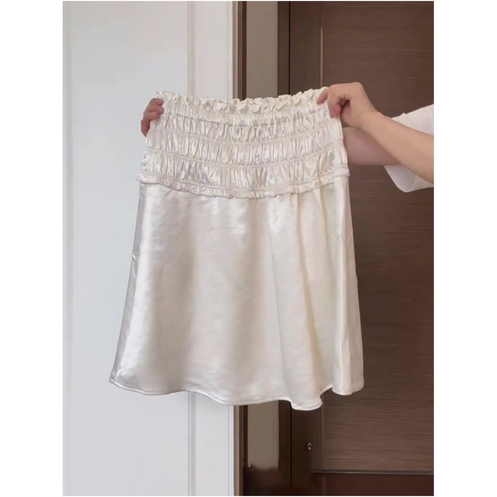 Hot item recommendation A must have Women s satin midi skirt new spring and autumn style elastic waist high waisted acetate mini skirt image 0