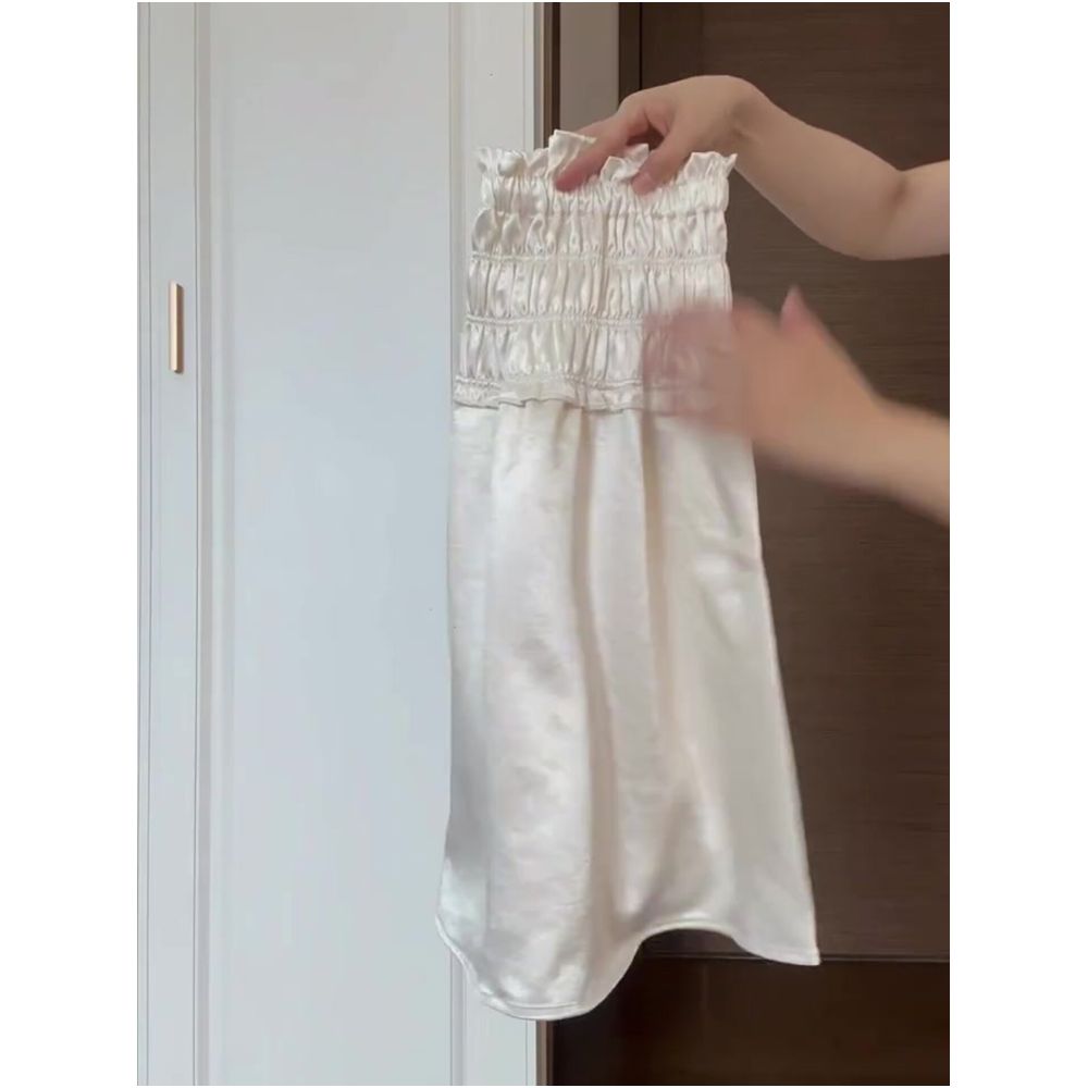 Hot item recommendation A must have Women s satin midi skirt new spring and autumn style elastic waist high waisted acetate mini skirt image 2
