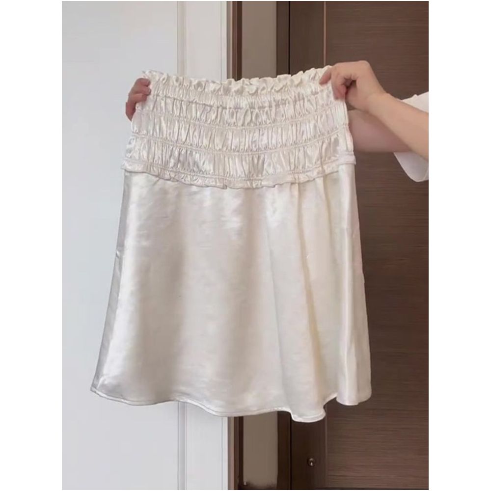 Hot item recommendation A must have Women s satin midi skirt new spring and autumn style elastic waist high waisted acetate mini skirt image 3