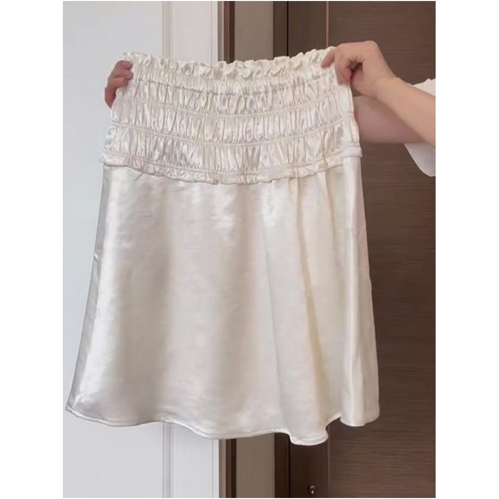 Hot item recommendation A must have Women s satin midi skirt new spring and autumn style elastic waist high waisted acetate mini skirt image 4