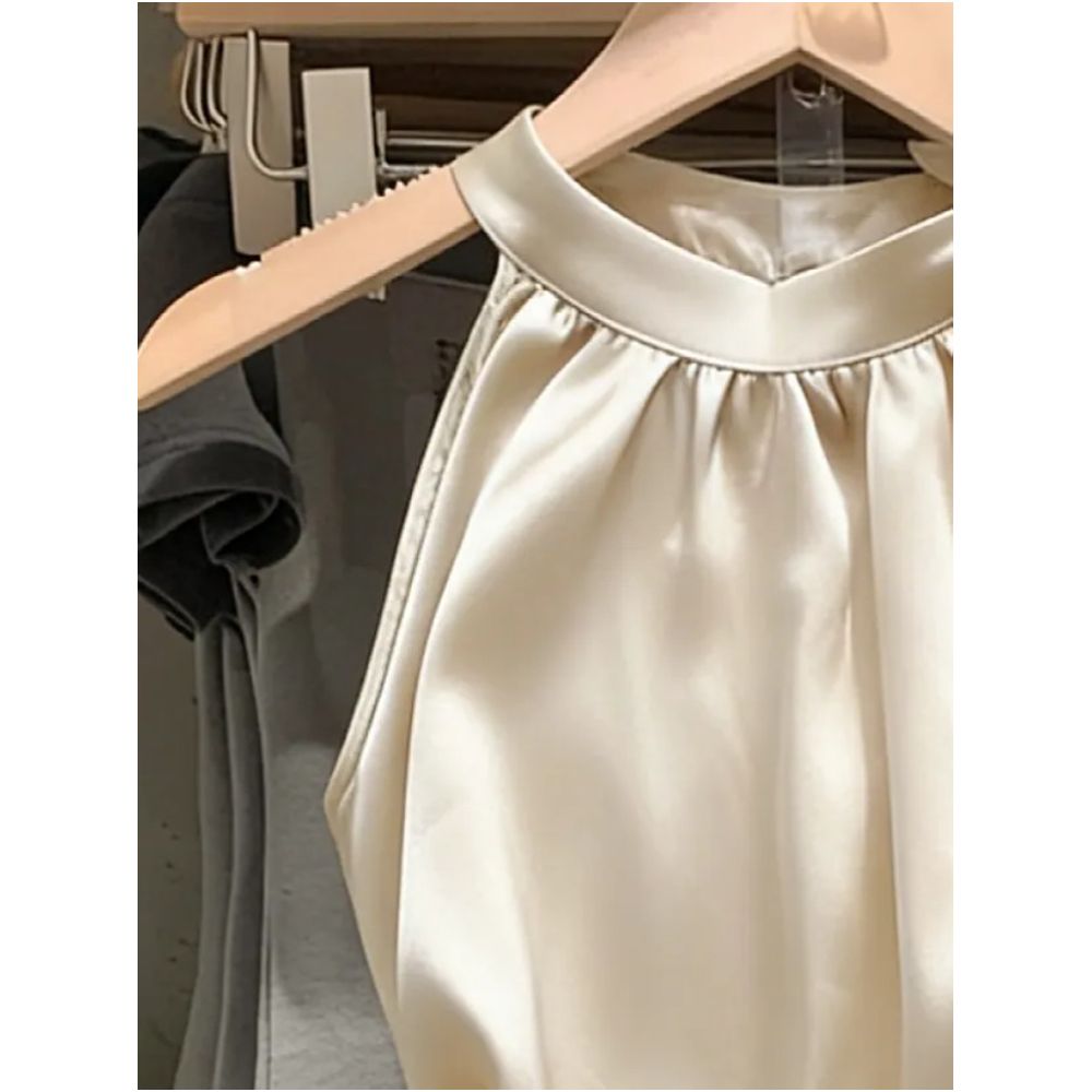 Discontinued from department stores High end designer silk halter neck vest new summer style sleeveless unique French inspired top for women image 1