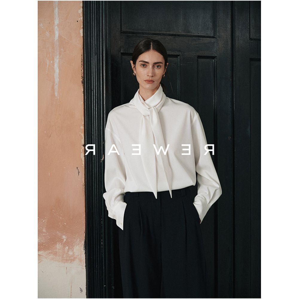 2026 Early Spring New Arrival A sophisticated lightweight comfortable and versatile white long sleeved shirt with a tie and flowing ribbon for women image 0