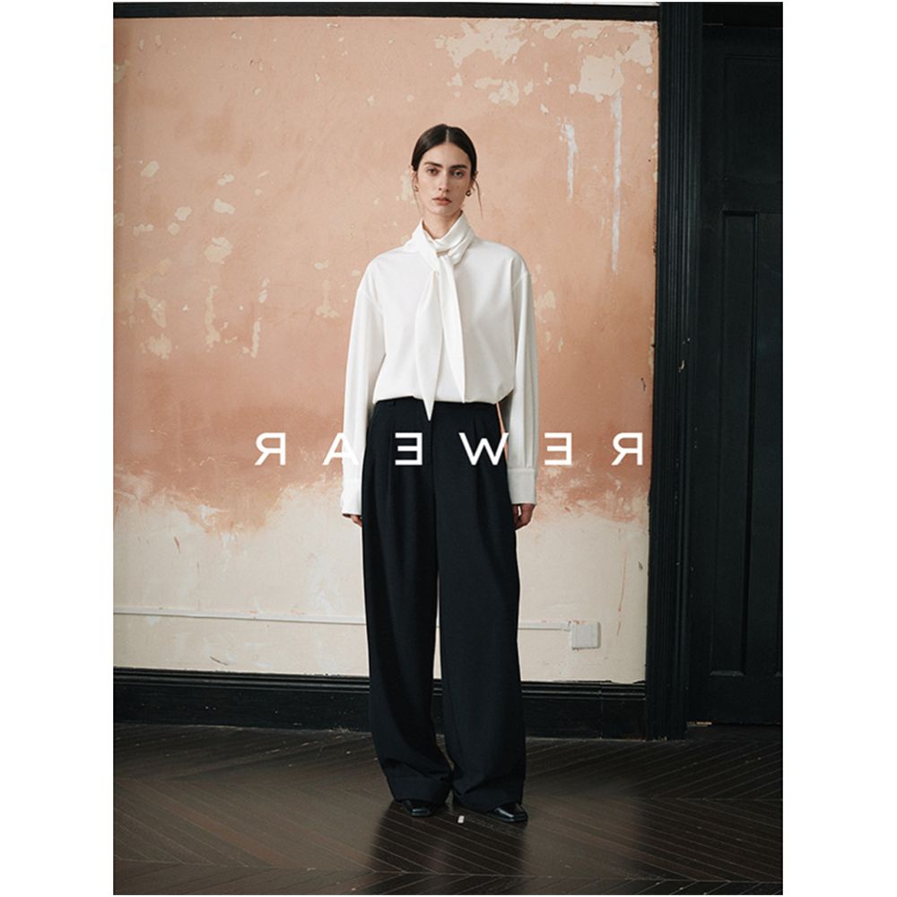 2026 Early Spring New Arrival A sophisticated lightweight comfortable and versatile white long sleeved shirt with a tie and flowing ribbon for women image 1