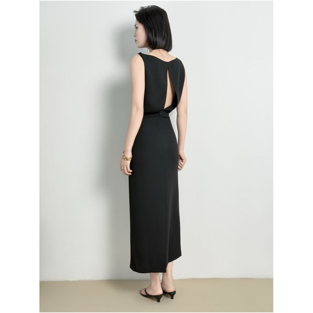 ASAYA7683 – Noir Open-Back Column Dress 🖤✨