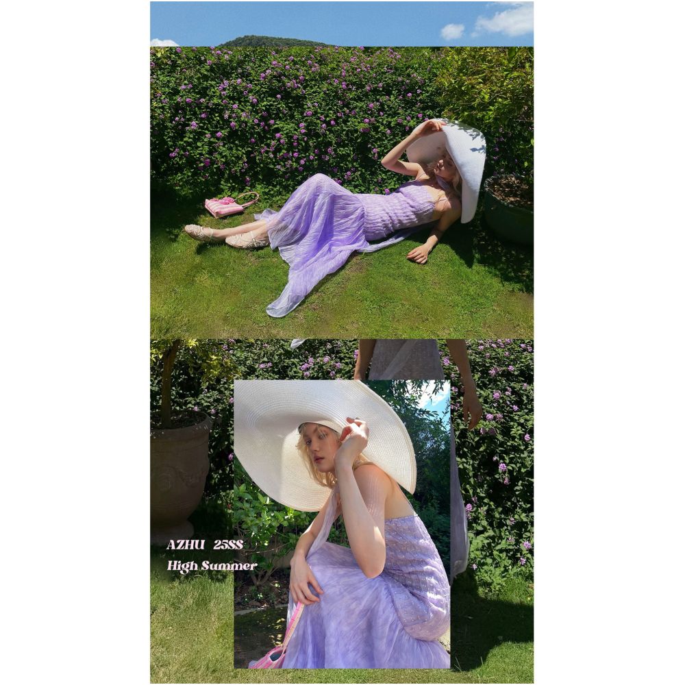 AZHU s popular romantic draped beaded mermaid dress a summer spaghetti strap maxi dress in purple image 4