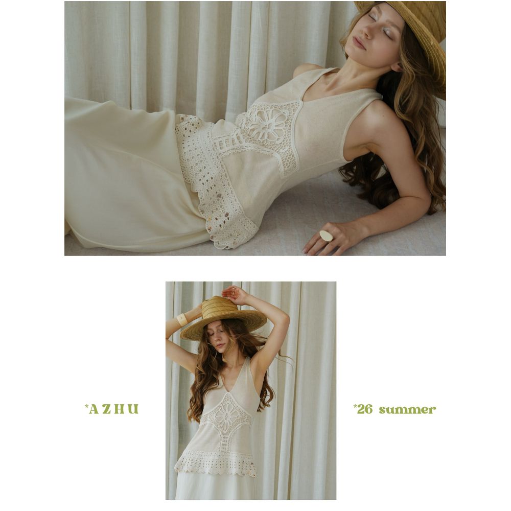 AZHU Breathable Two Piece Dress with Tencel Linen Knit Trim image 1