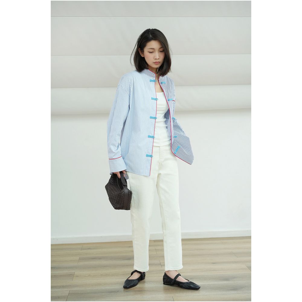Clearance Sale 40 Off No Returns or Exchanges for Non Quality Issues Striped Shirt Set New Chinese Style Shirt Skirt and Pants image 3