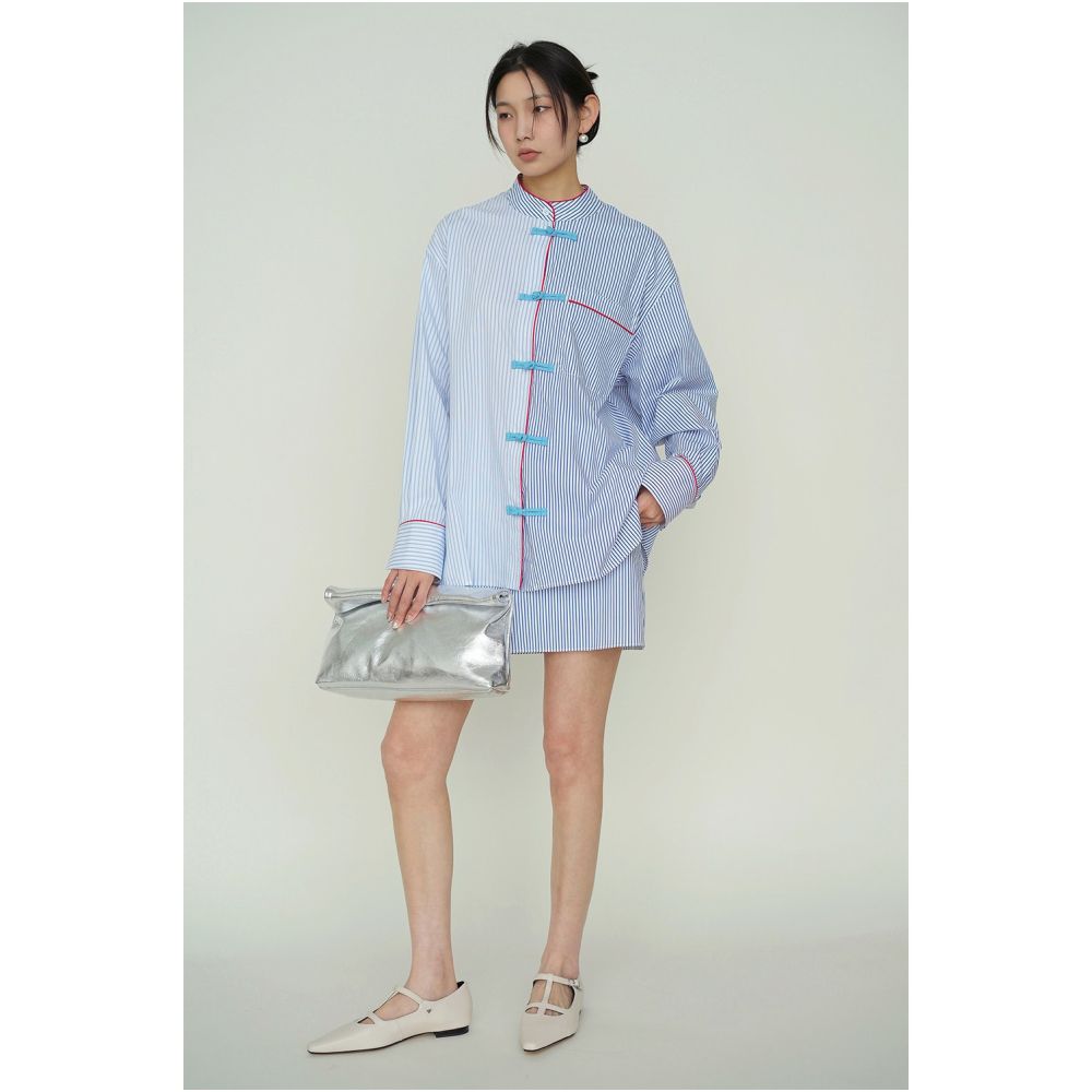 Clearance Sale 40 Off No Returns or Exchanges for Non Quality Issues Striped Shirt Set New Chinese Style Shirt Skirt and Pants image 4