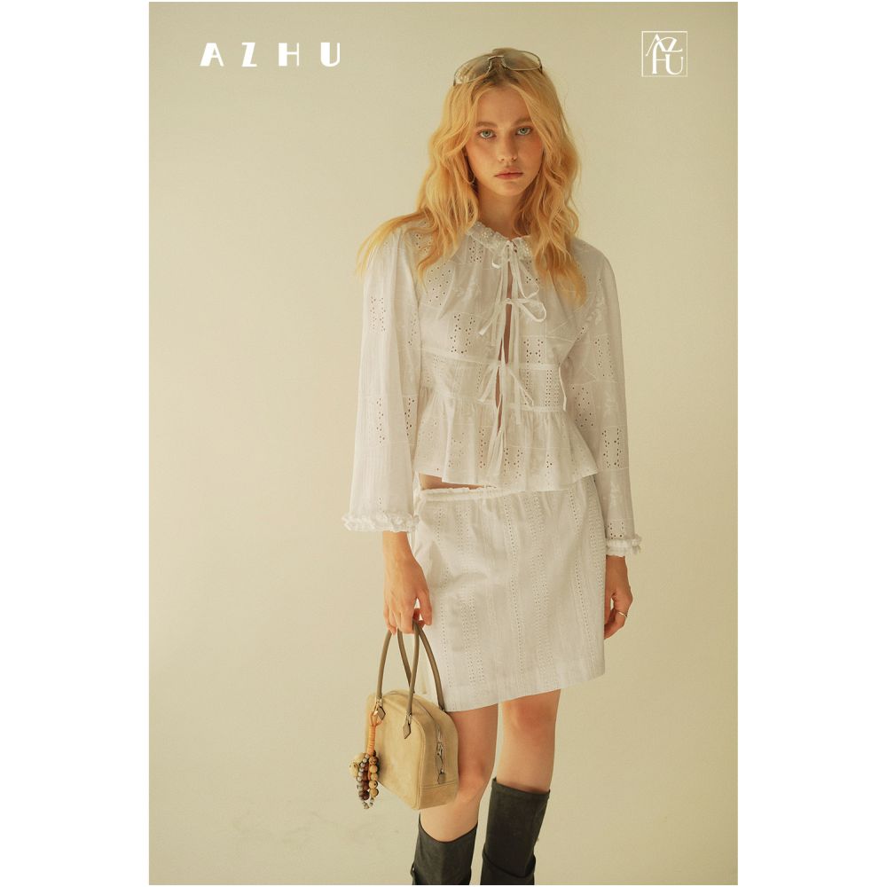 50 off clearance sale No returns or exchanges for non quality issues Three piece set including a hollowed out embroidered shirt skirt and lantern pants image 0