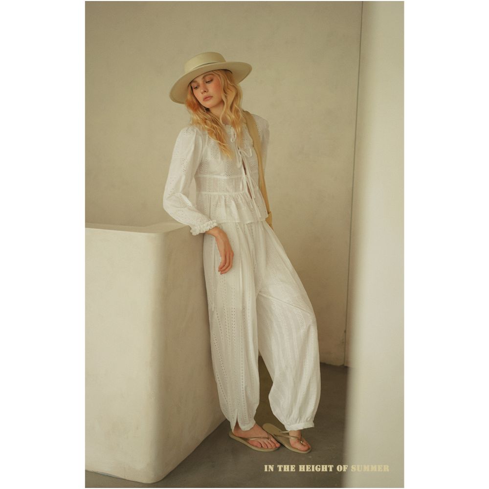 50 off clearance sale No returns or exchanges for non quality issues Three piece set including a hollowed out embroidered shirt skirt and lantern pants image 2
