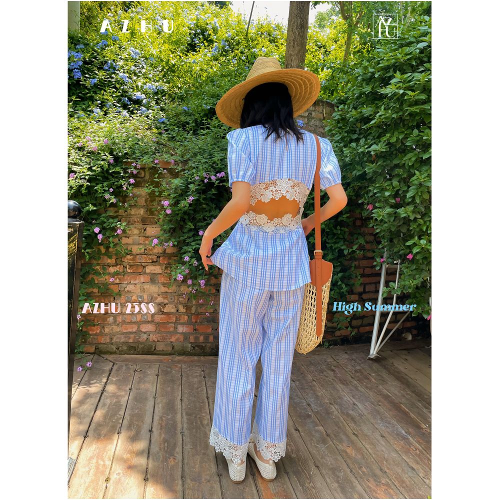 Clearance Sale 40 Off No Returns or Exchanges for Non Quality Issues Lace trimmed Backless Short Sleeve Shirt and Pants Set image 0