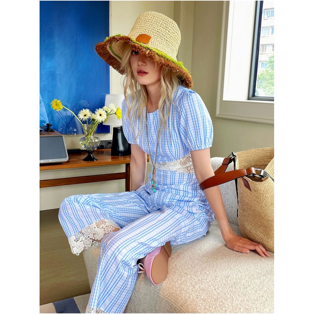 Clearance Sale 40 Off No Returns or Exchanges for Non Quality Issues Lace trimmed Backless Short Sleeve Shirt and Pants Set image 3
