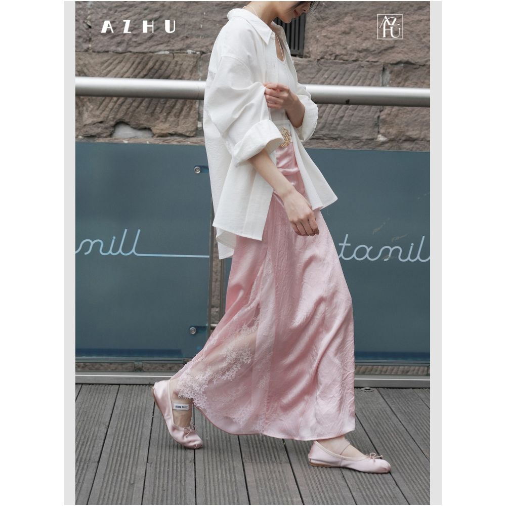 ASAYA7696 – Soft Lace Satin Maxi Skirt 🤍✨