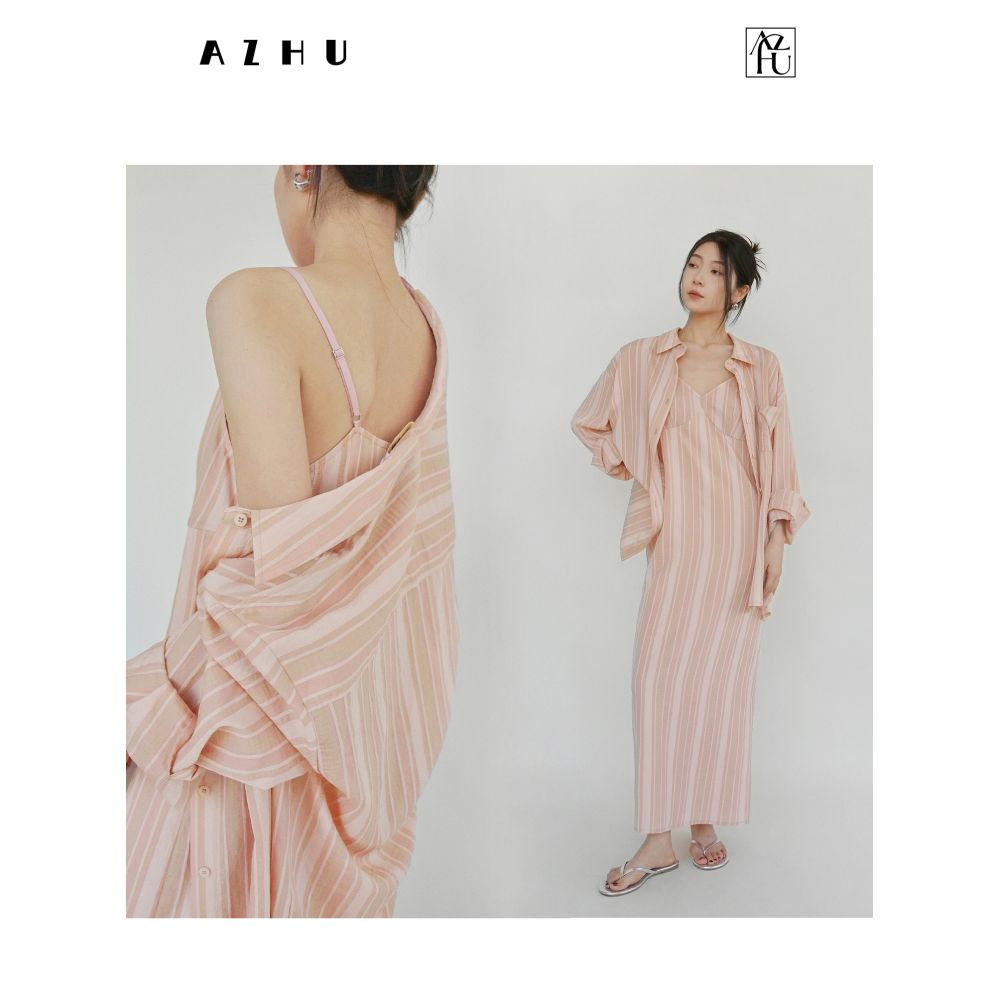 Clearance Sale 40 Off No Returns or Exchanges for Non Quality Issues Tencel Striped Shirt and Camisole Dress Set image 0