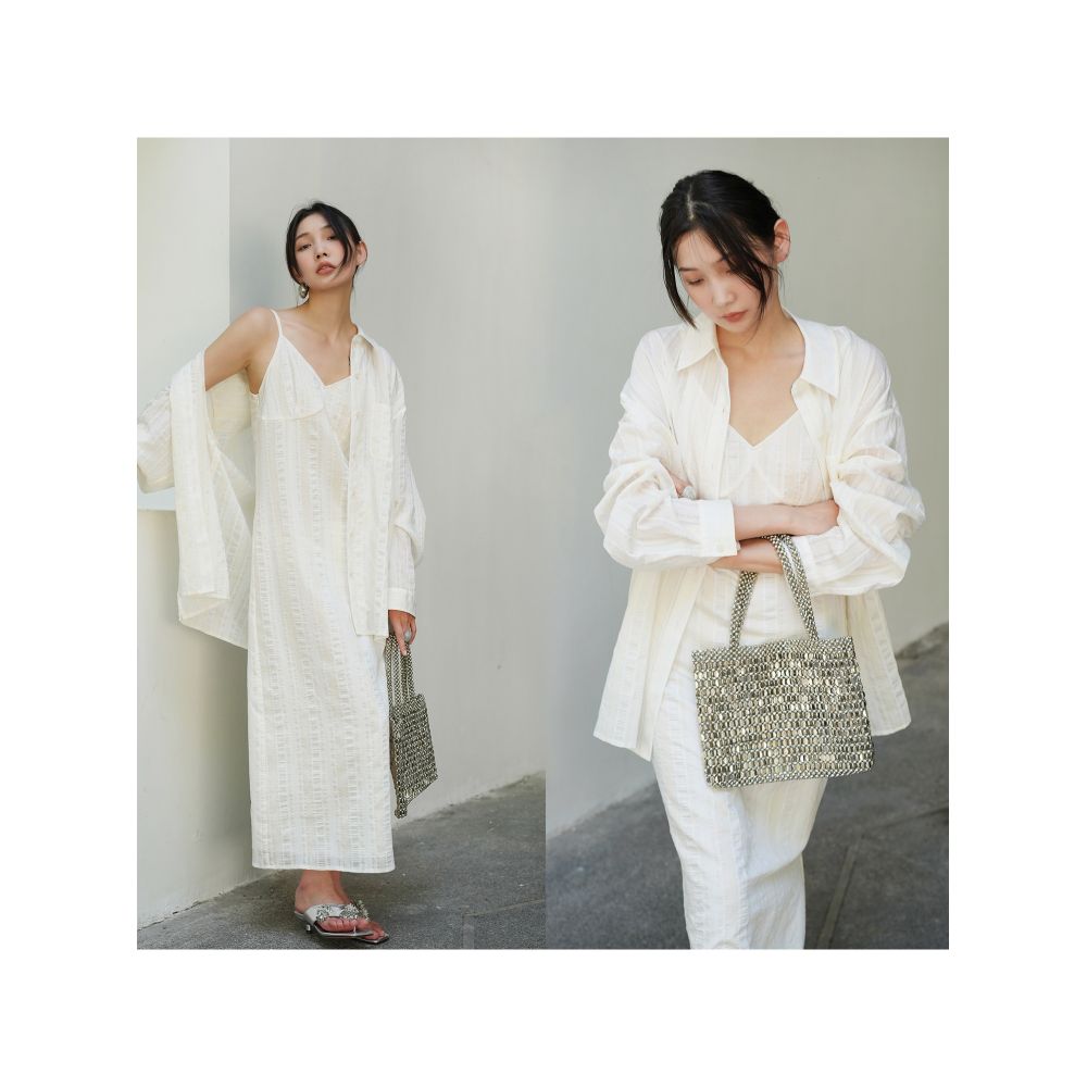 Clearance Sale 40 Off No Returns or Exchanges for Non Quality Issues Tencel Striped Shirt and Camisole Dress Set image 3