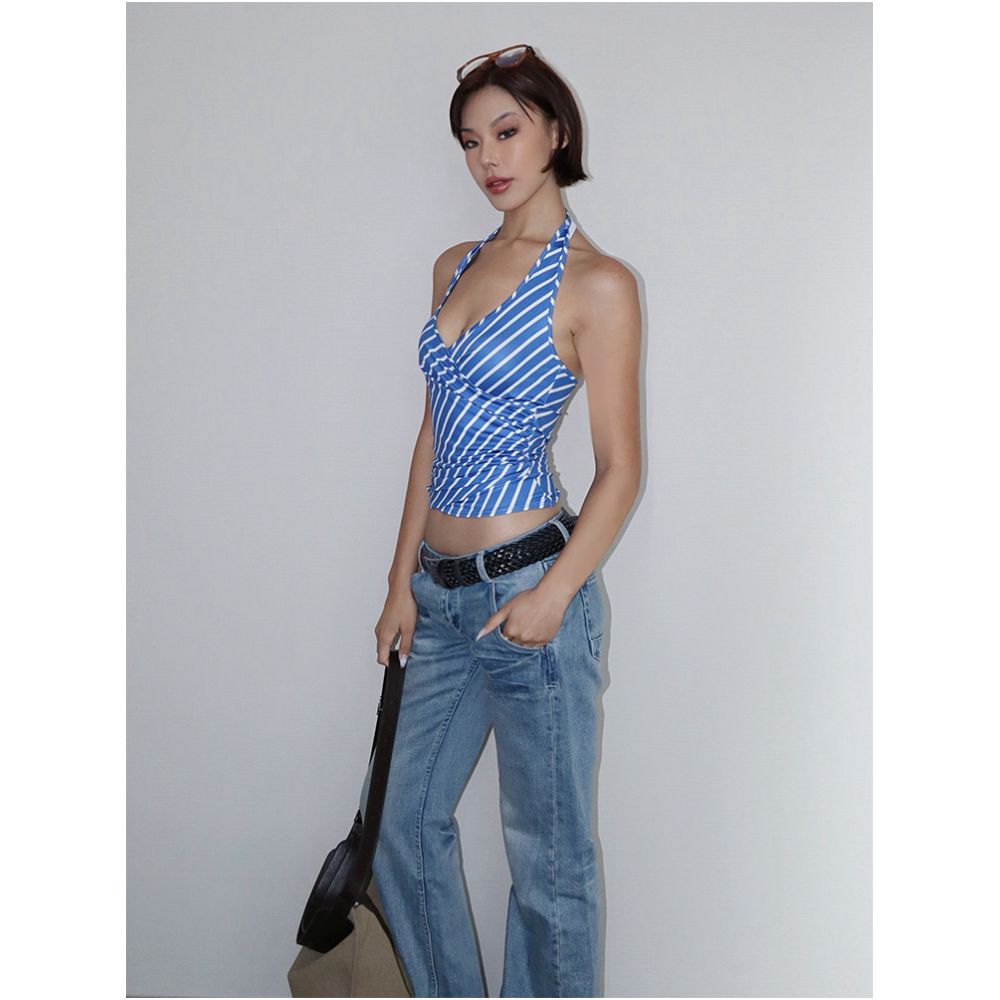 ASAYA7698 – Riviera Stripe Halter Top 💙🤍