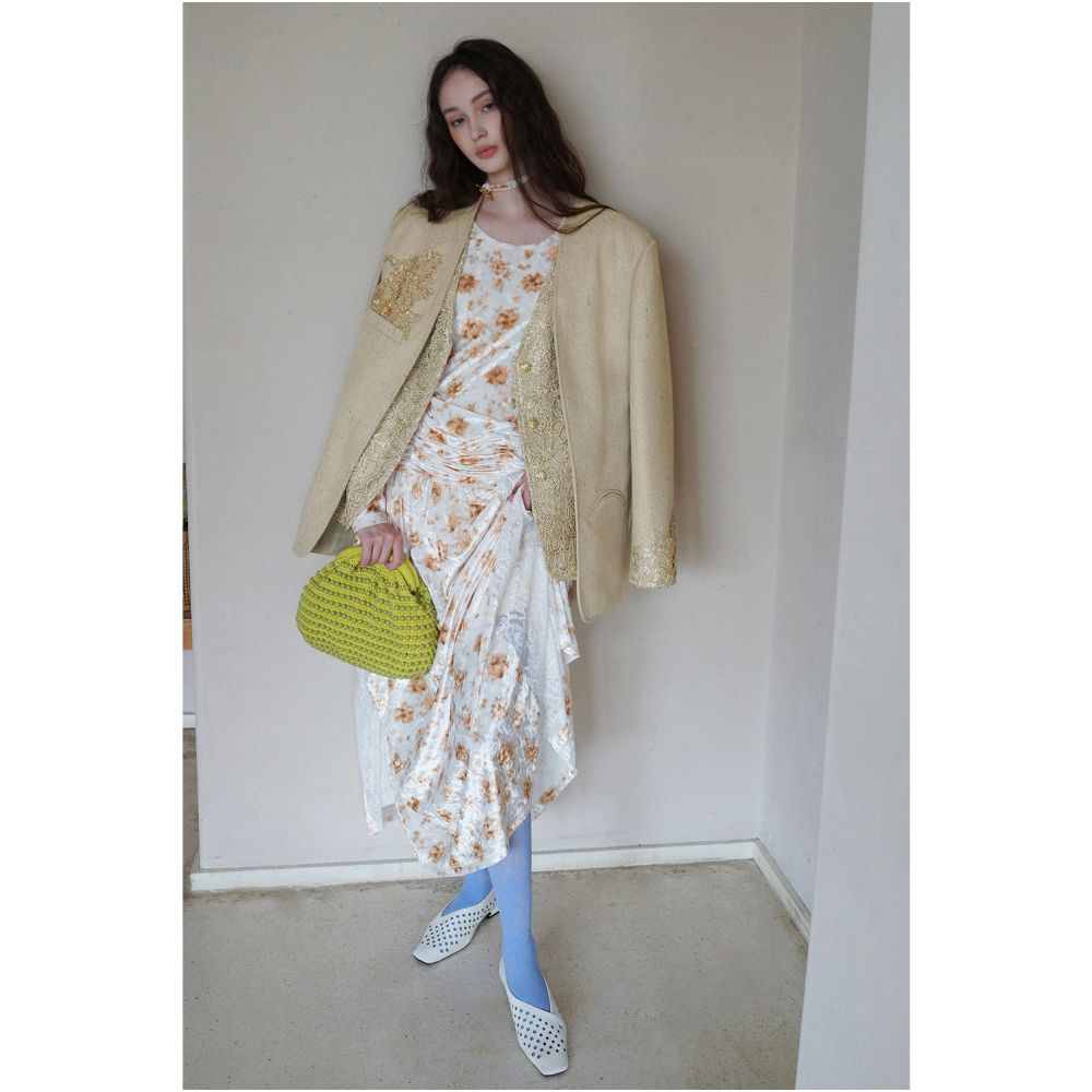 Clearance Sale 40 Off No Returns or Exchanges for Non Quality Issues Gold Thread Hollow Out Beaded Suit Jacket and Pleated Skirt Set image 1