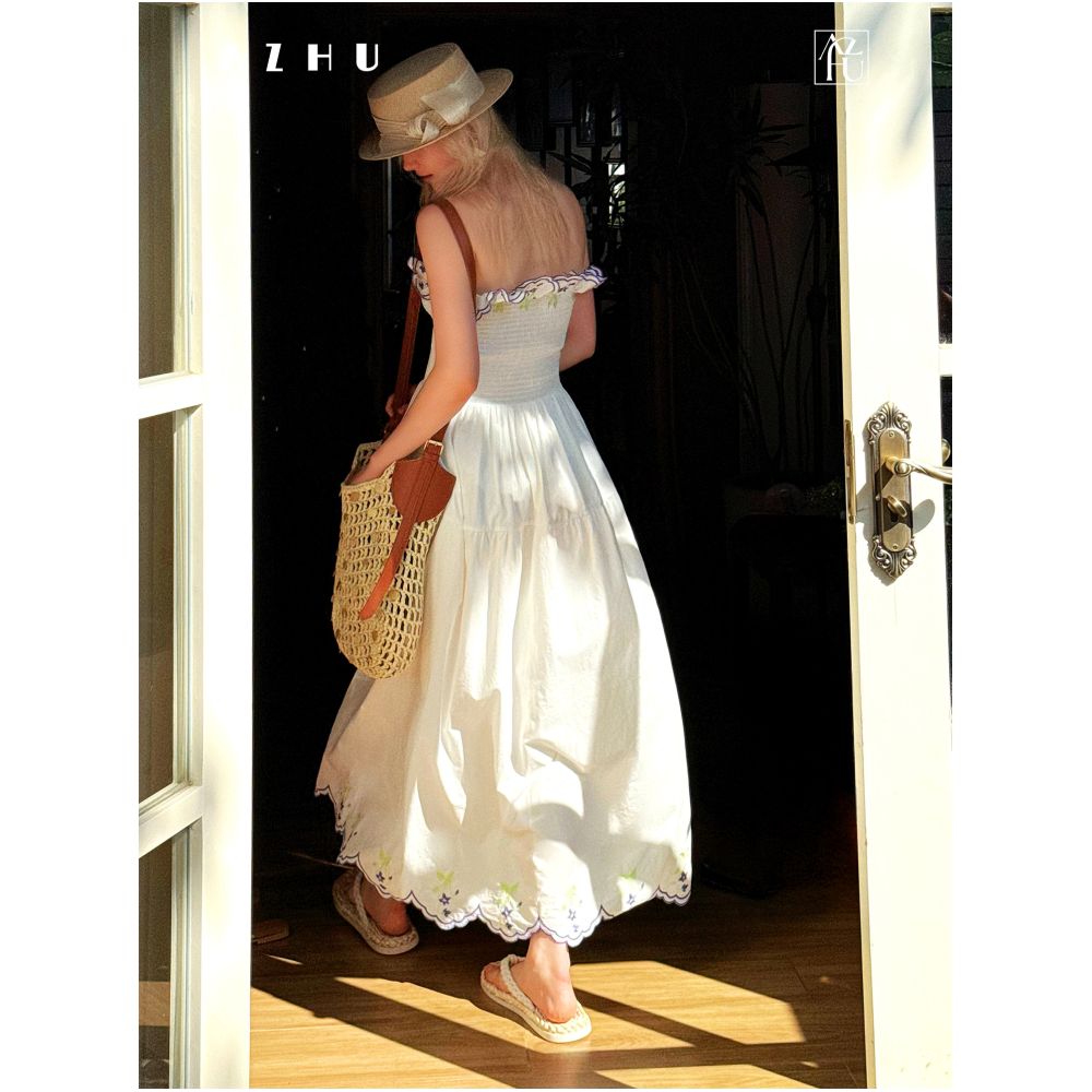 Clearance Sale 40 Off No Returns or Exchanges for Non Quality Issues Embroidered Romantic Vacation Strapless White Dress for Women image 0