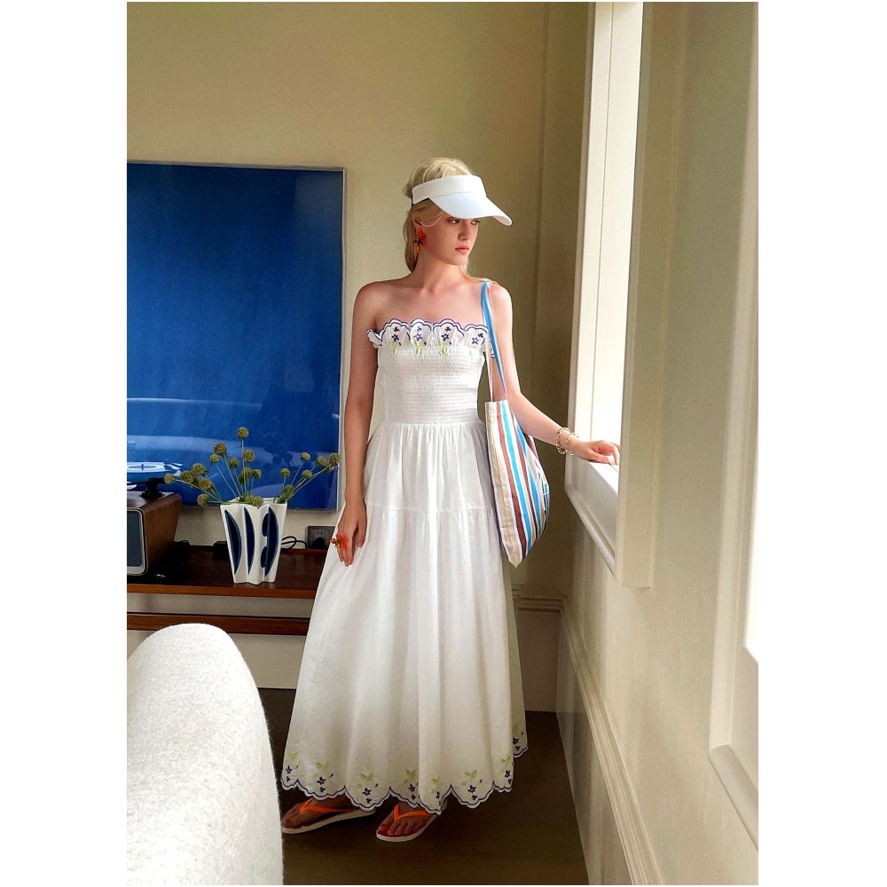 Clearance Sale 40 Off No Returns or Exchanges for Non Quality Issues Embroidered Romantic Vacation Strapless White Dress for Women image 2