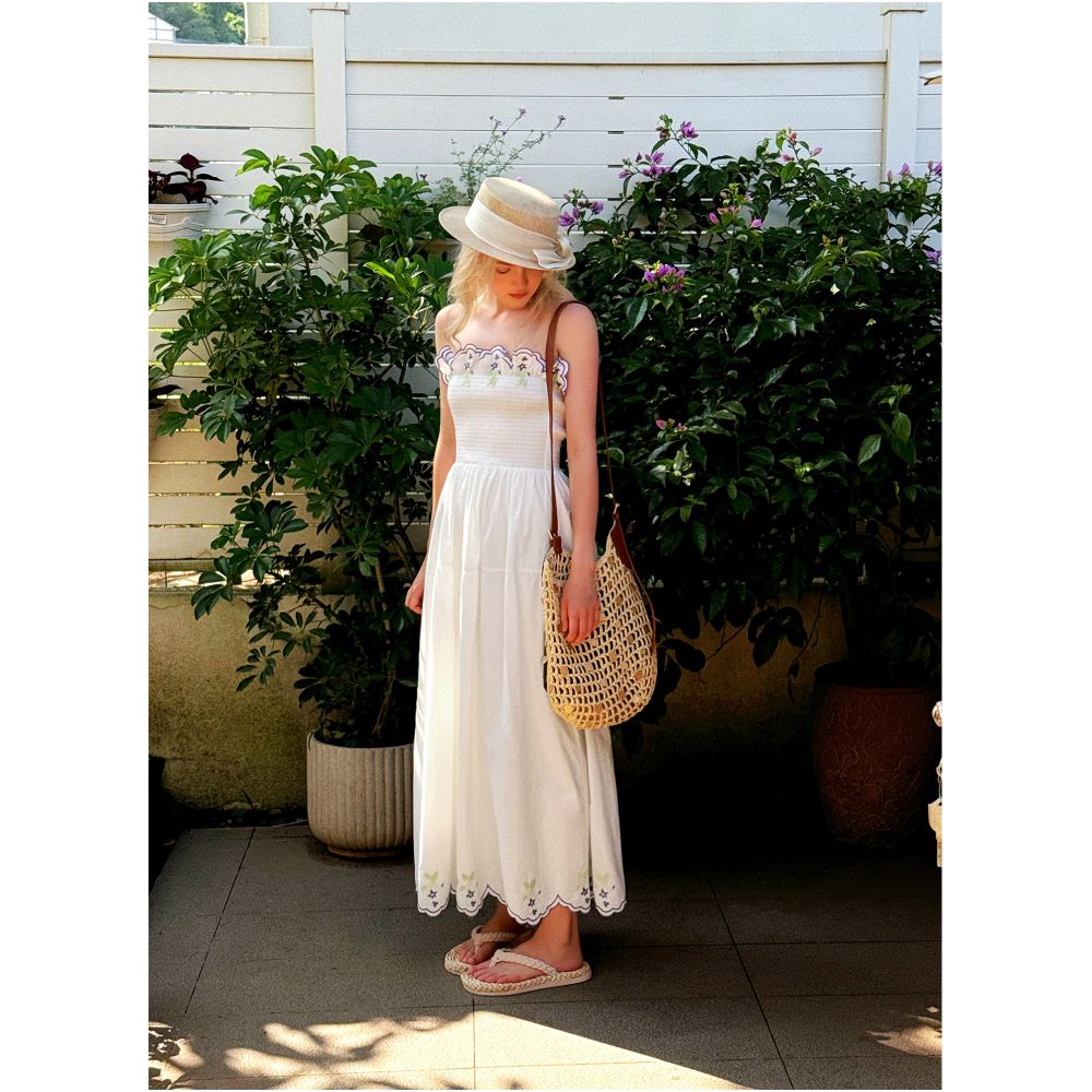 Clearance Sale 40 Off No Returns or Exchanges for Non Quality Issues Embroidered Romantic Vacation Strapless White Dress for Women image 4