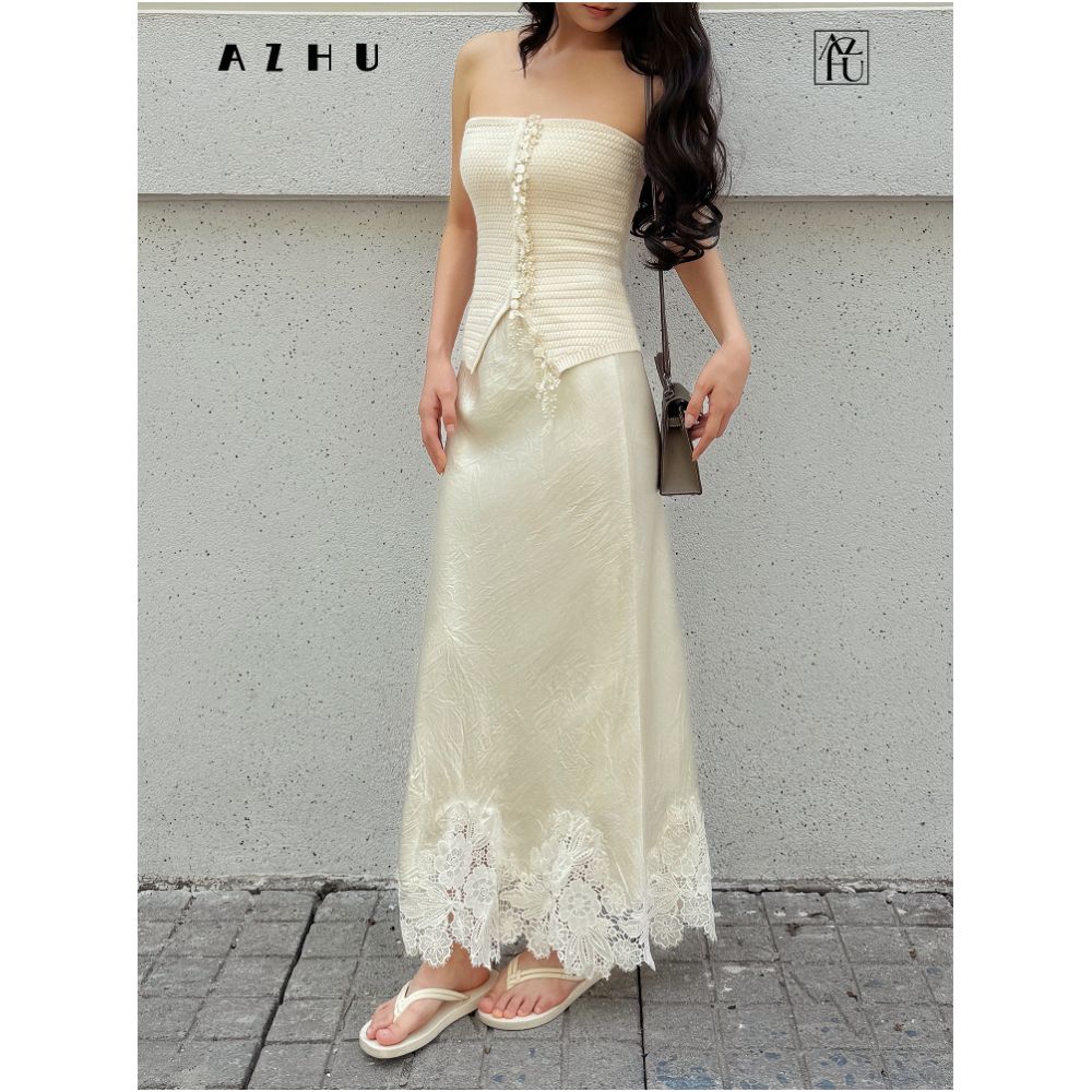 Clearance Sale 50 Off No Returns for Non Quality Issues Knitted Bandeau Top Hollow Out Floral Fishtail Skirt Two Piece Set image 0