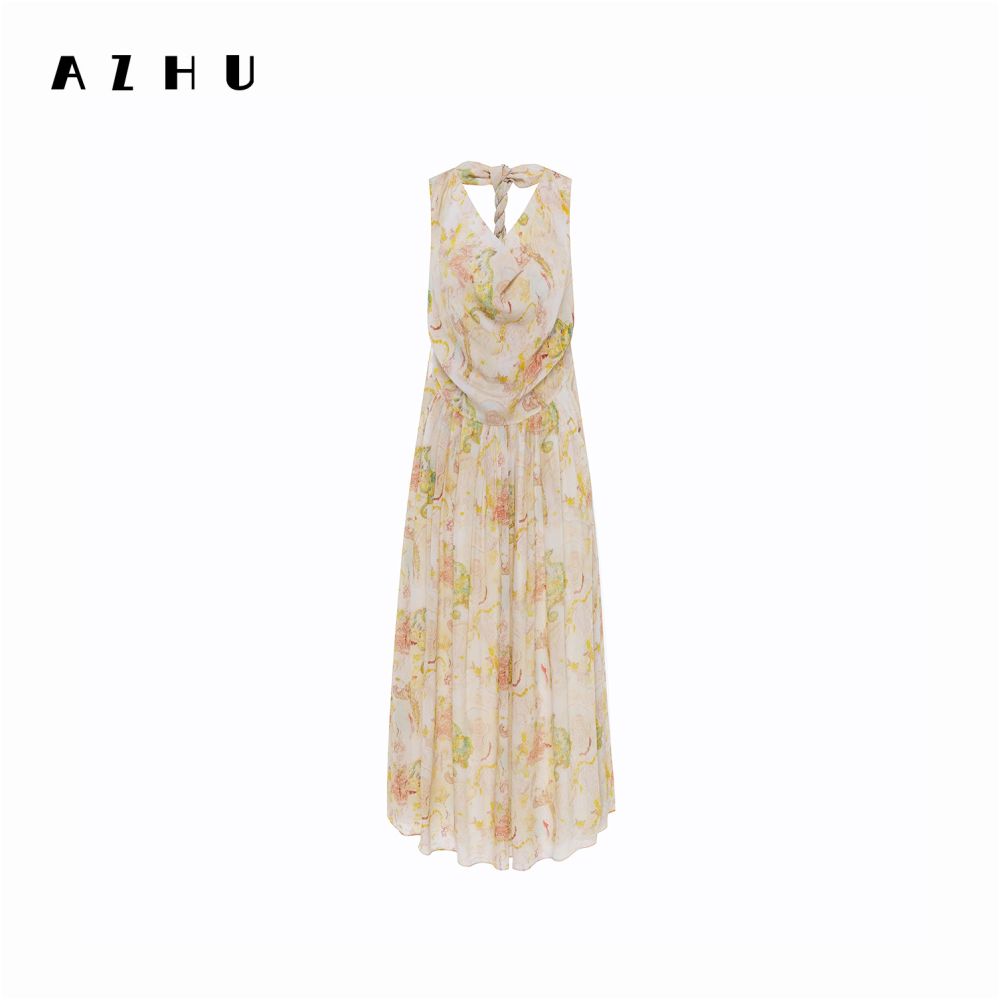 ASAYA7710 – Golden Muse Silk Halter Dress 🌼✨